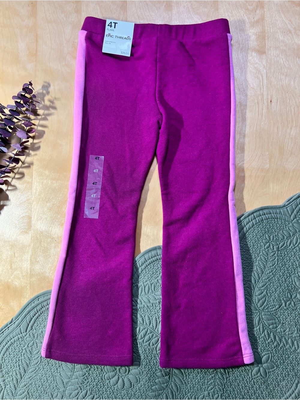 Epic Threads Girls Magenta Flare Sweatpants with Light Pink Side Stripe